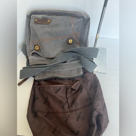 Augur Messenger Unisex Green Brown Vintage Canvas Shoulder Crossbody Purse Bag - Picture 8 of 13